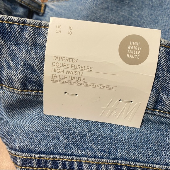 NWT New H&M Light Blue 100% Cotton High Waist Tapered Straight Leg Jeans Size 10 - Picture 8 of 14